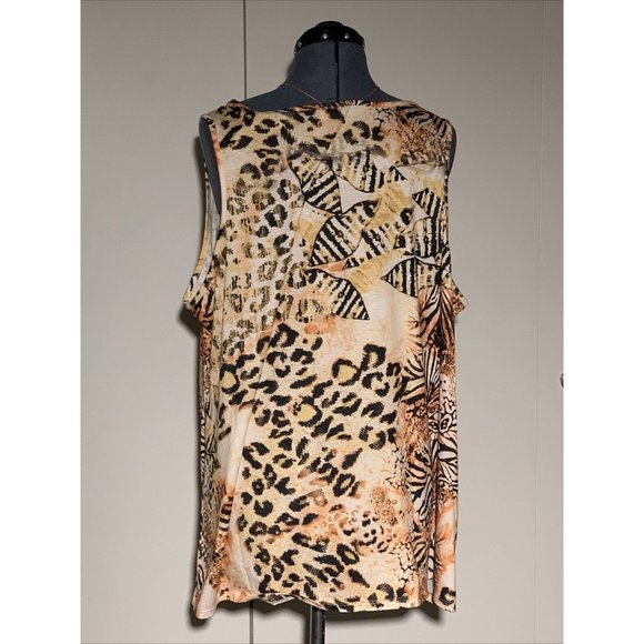 One World Colorful Sleeveless Tank Top Leopard Multi Print + Necklace 3X NWOT - Picture 3 of 6